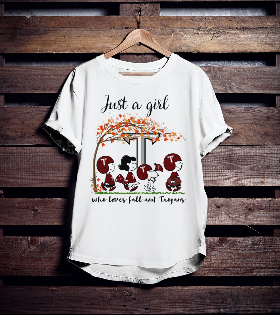 Just A Girl Who Loves Fall And Trojans Peanuts Cartoon T-Shirt