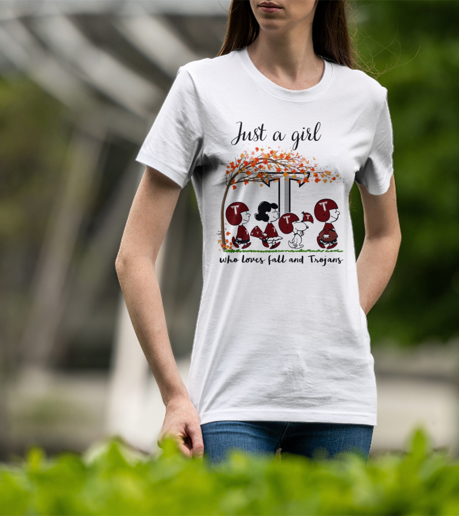 Just A Girl Who Loves Fall And Trojans Peanuts Cartoon T-Shirt