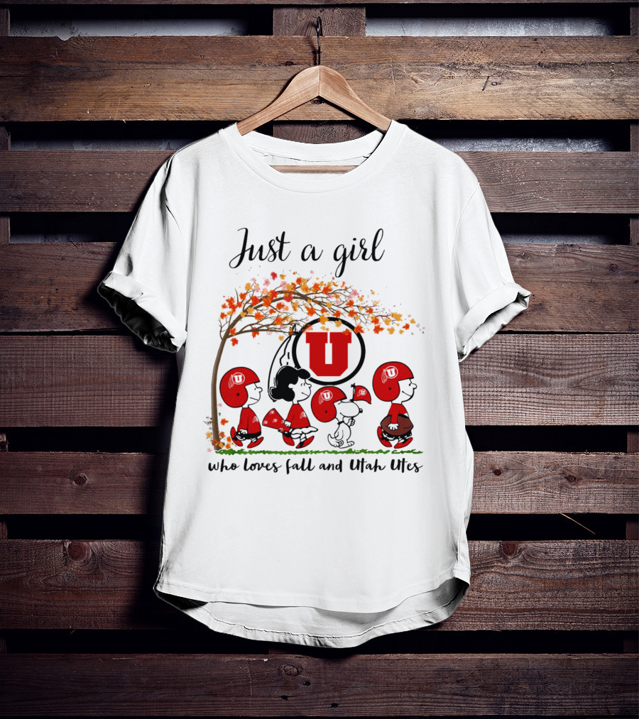 Just A Girl Who Loves Fall And Utah Utes Peanuts Cartoon T-Shirt