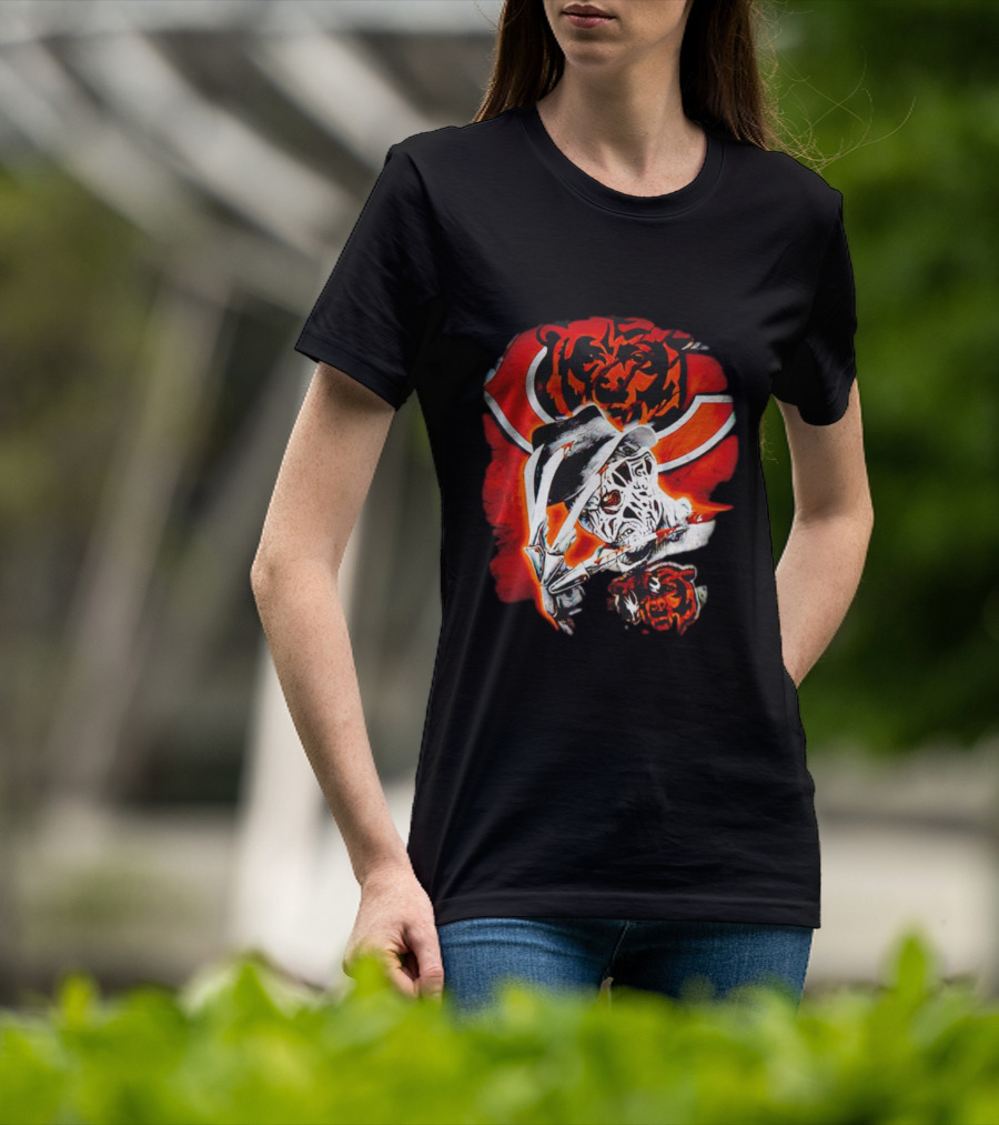 Freddy Krueger Chicago Bears Halloween Horror Crossover T-Shirt