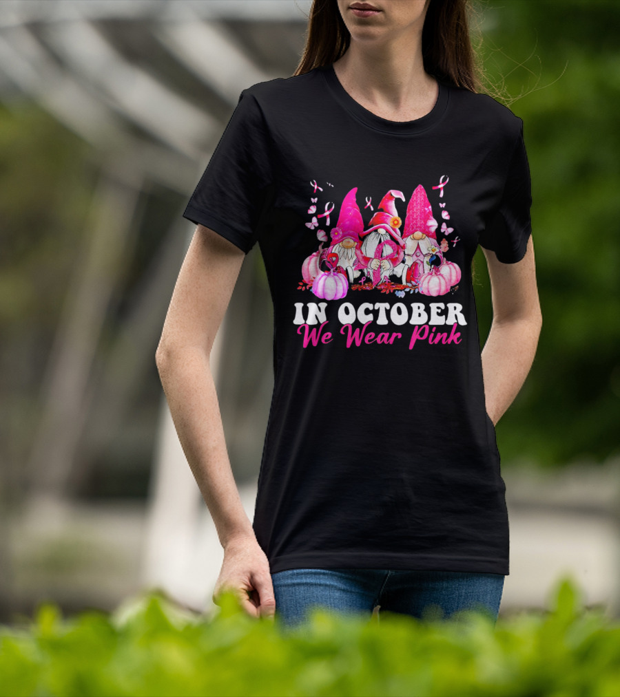 Gnome We Wear Pink October Breast Cancer Awareness T-Shirt