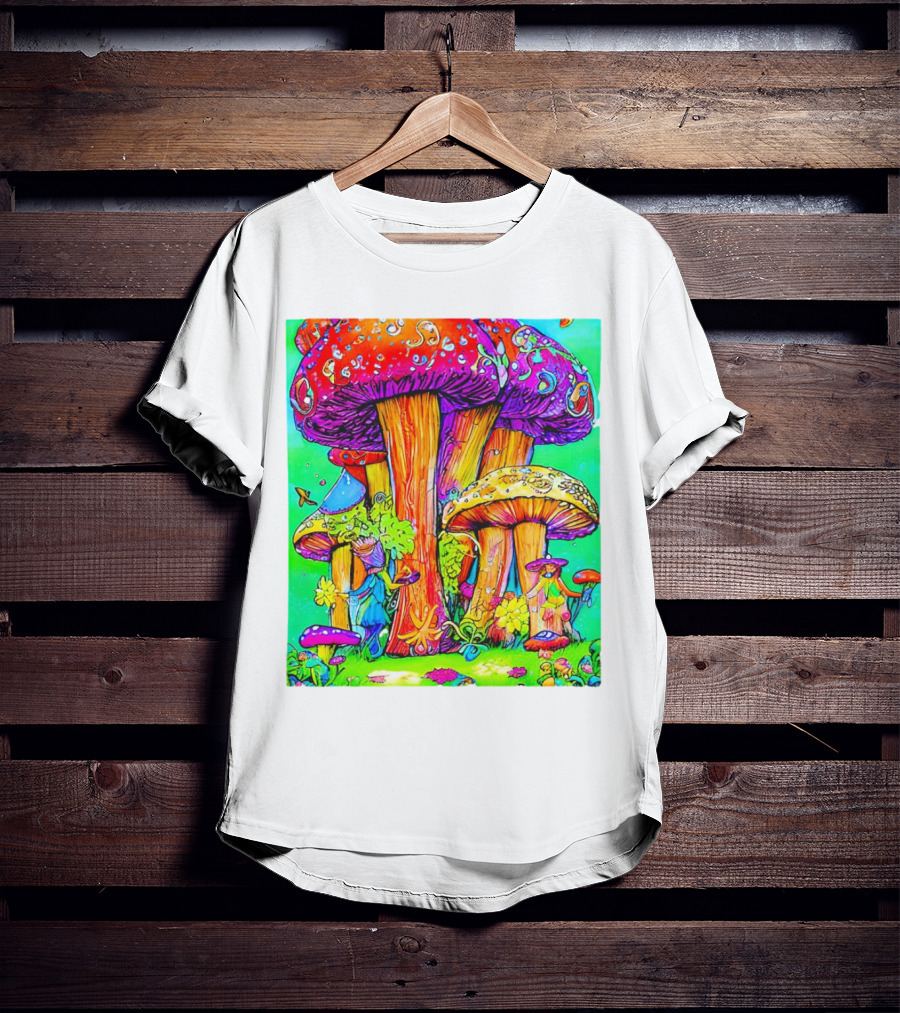 Multi Color Psychedelic Forest Mushrooms Fantasy T-Shirt