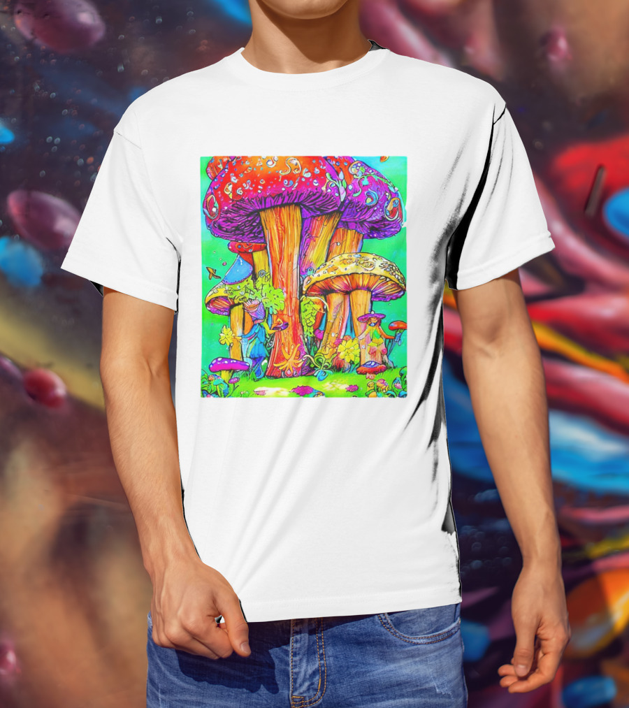 Multi Color Psychedelic Forest Mushrooms Fantasy T-Shirt