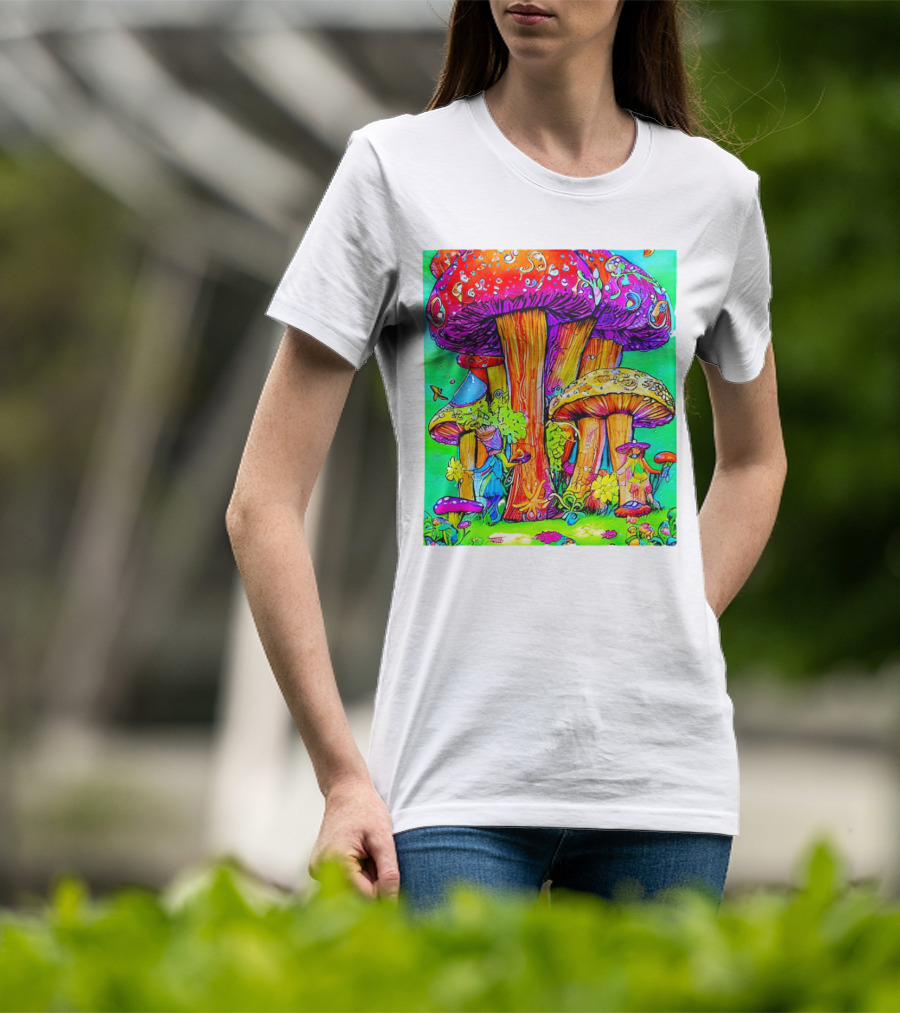 Multi Color Psychedelic Forest Mushrooms Fantasy T-Shirt