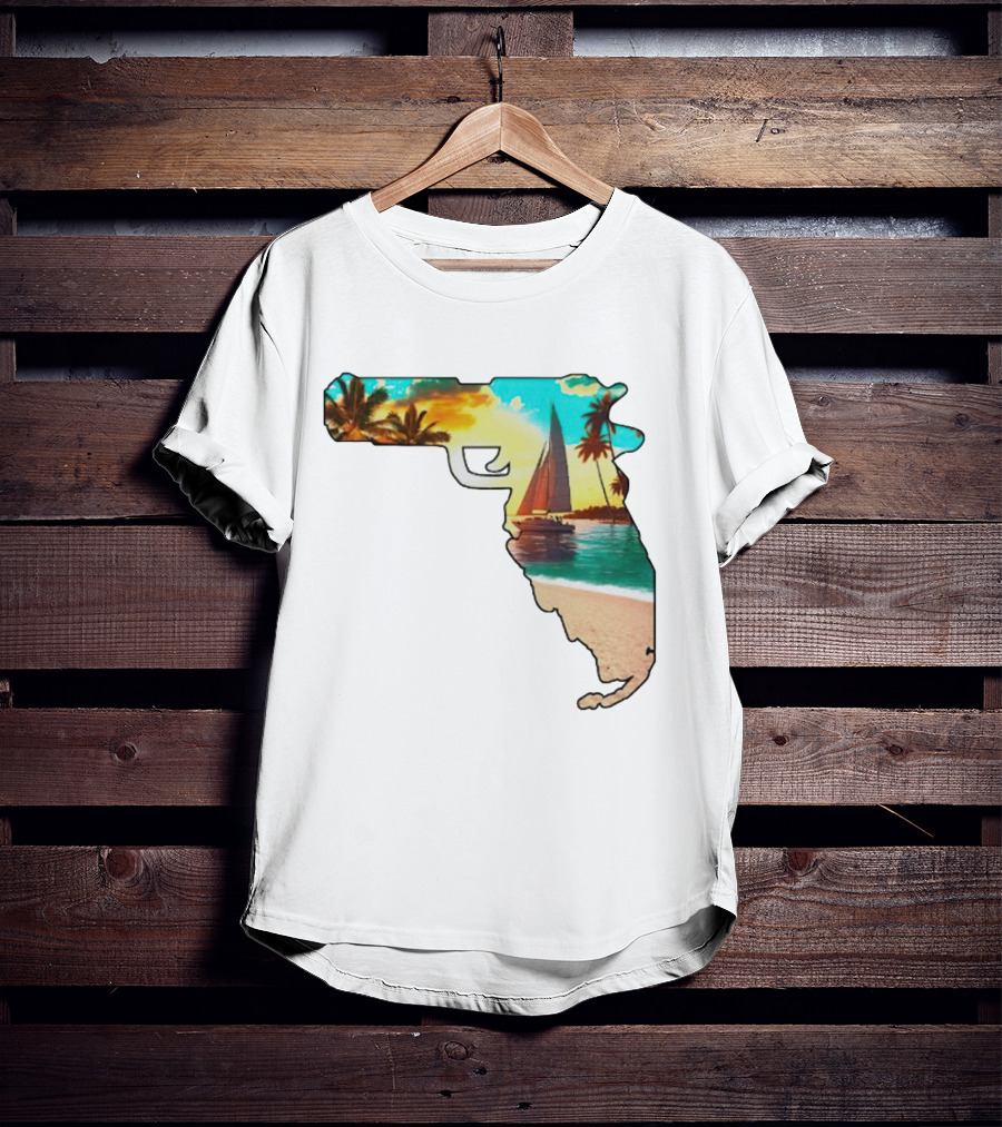 Florida Sunset Beach Sailboat Gun Shape T-Shirt