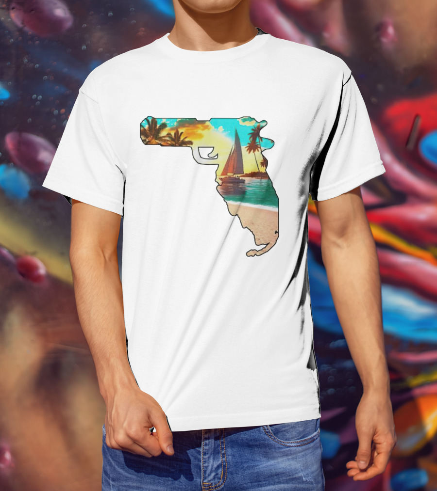 Florida Sunset Beach Sailboat Gun Shape T-Shirt