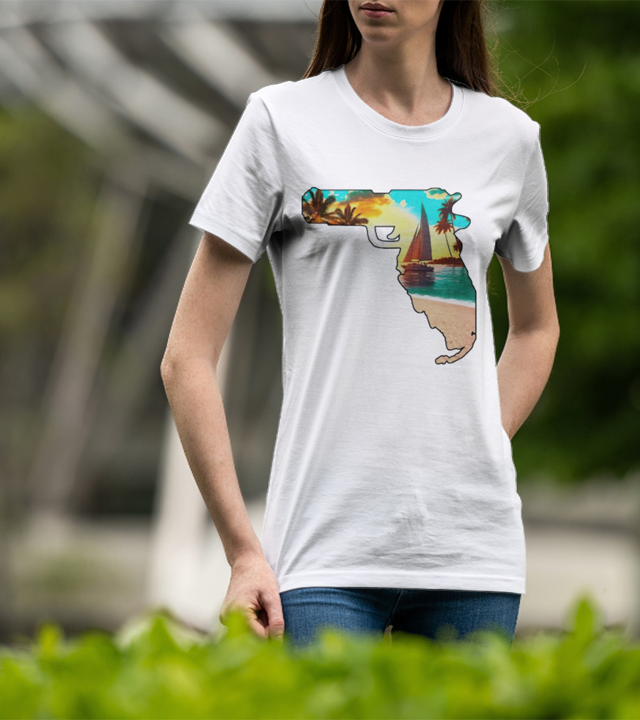 Florida Sunset Beach Sailboat Gun Shape T-Shirt