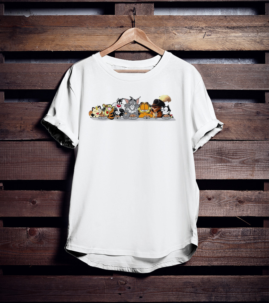 Cartoon Cats Friends TV Show Garfield Tom Sylvester Eat Pizza T-Shirt