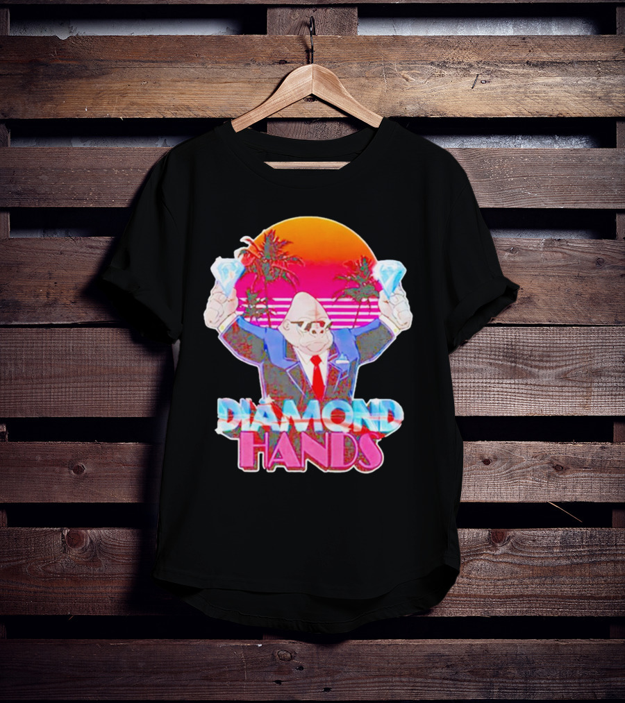 Diamond Hands Gorilla In Suit With Dollars And Vintage Sunset Background T-Shirt