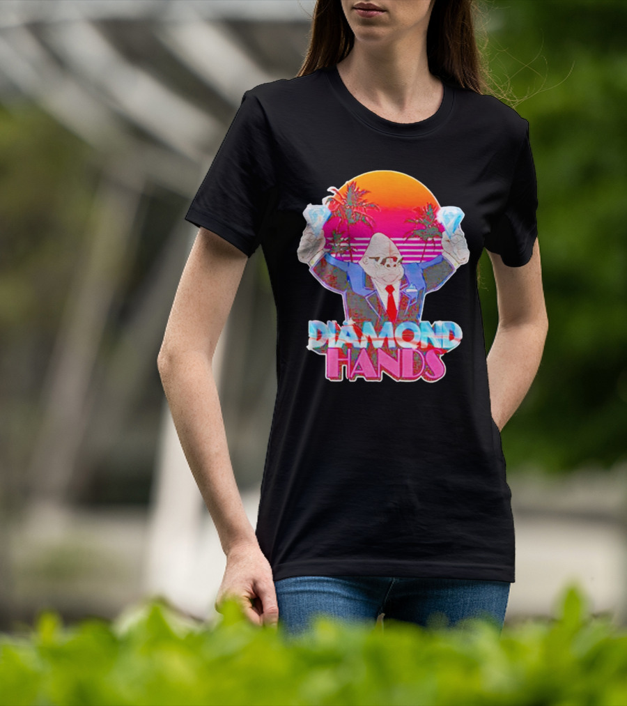Diamond Hands Gorilla In Suit With Dollars And Vintage Sunset Background T-Shirt