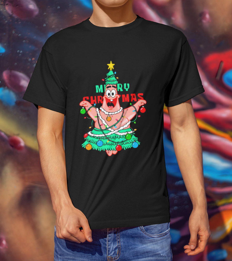 Merry Christmas Patrick Tree Holiday Lights T-Shirt
