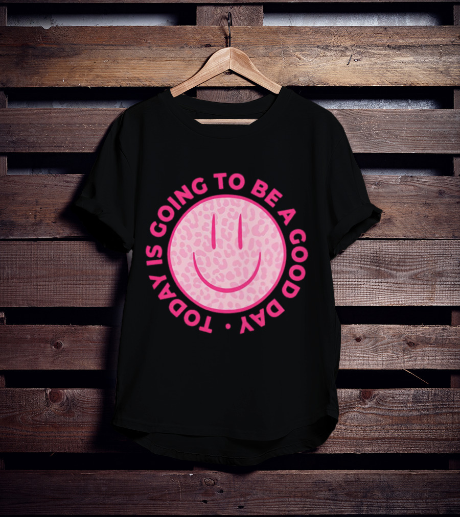 Preppy Pink Leopard Smiley Face Today Is Going To Be A Good Day T-Shirt