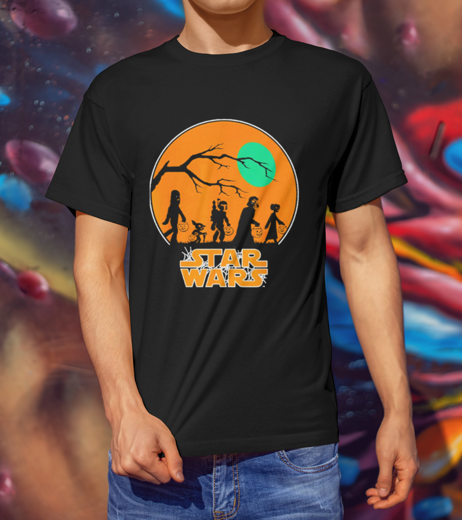 Star Wars Halloween Trick-or-Treating Silhouette Moon T-Shirt