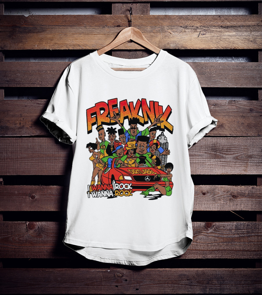 FreakNik I Wanna Rock Cartoon Characters In Red Car T-Shirt
