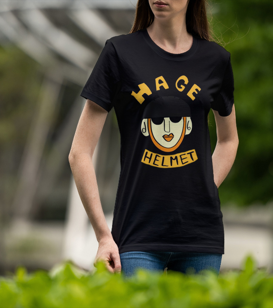 HAGE Helmet Face Black Cap Bold Lettering T-Shirt