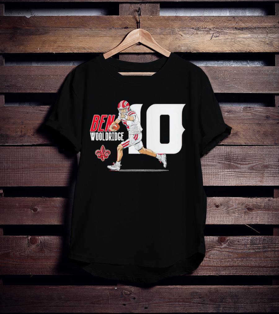 Ben Wooldridge Louisiana Ragin' Cajuns Number 10 Football Fleur-de-Lis Caricature T-Shirt