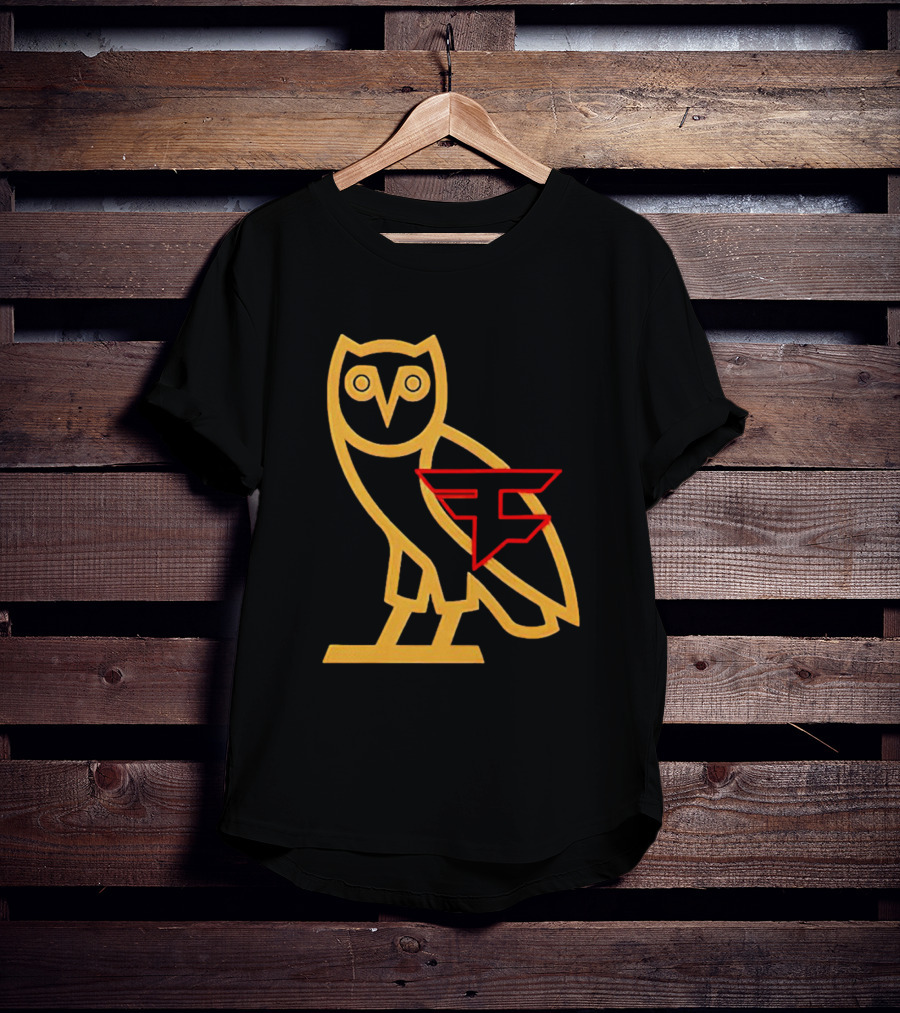 OVO X FaZe Clan OG Owl Red And Gold Logo Collaboration T-Shirt
