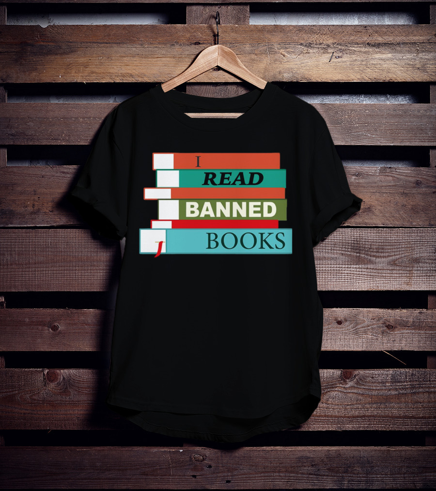I Read Banned Books Stacked Colorful Titles T-Shirt