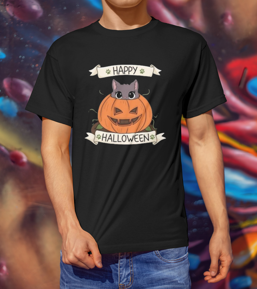 Happy Halloween Cute Cat In Pumpkin T-Shirt