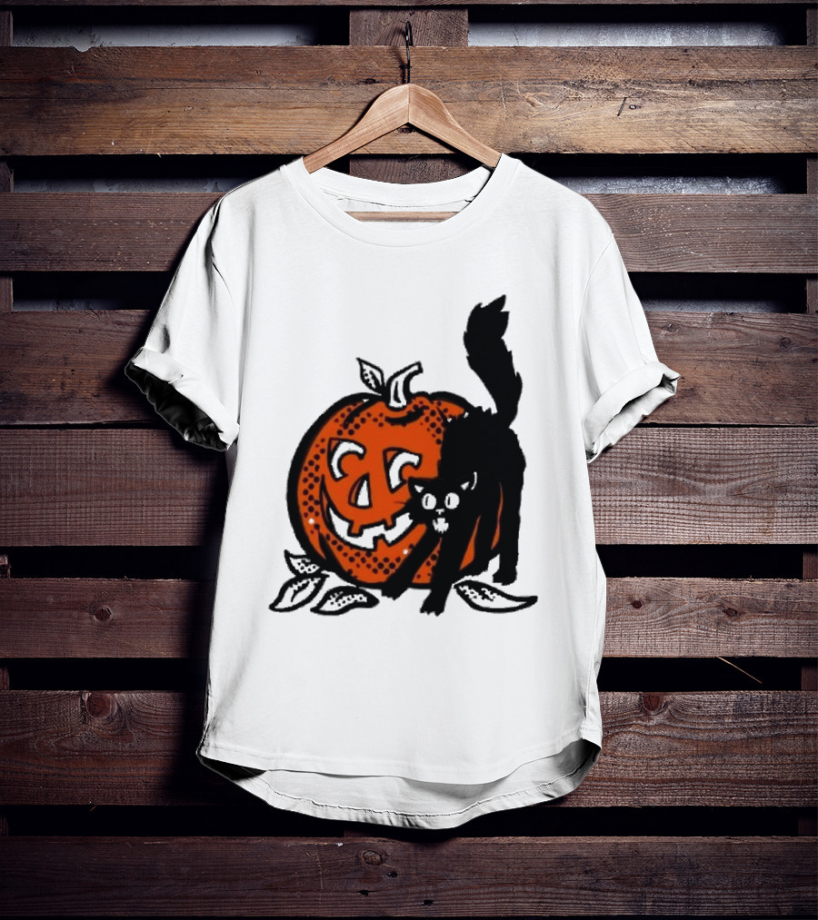 Vintage Halloween Pumpkin And Black Cat T-Shirt