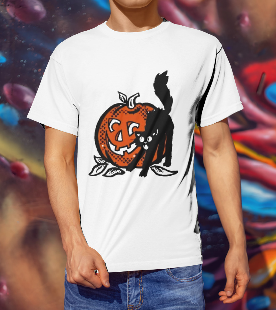 Vintage Halloween Pumpkin And Black Cat T-Shirt