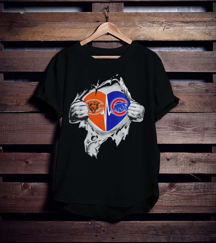Chicago Bears Cubs Heart Burst T-Shirt