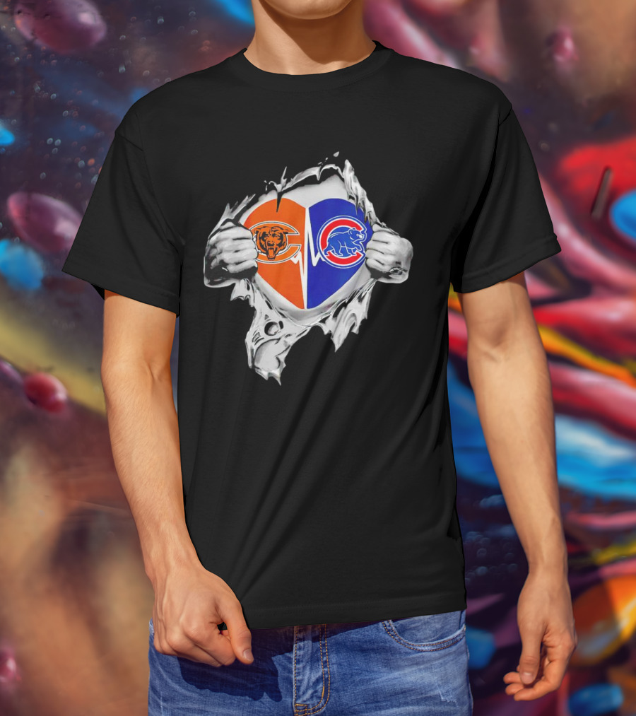 Chicago Bears Cubs Heart Burst T-Shirt