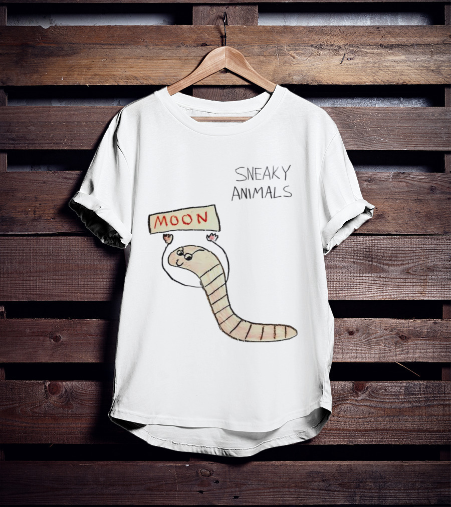 Sneaky Animals Moon Worm Holding Sign T-Shirt