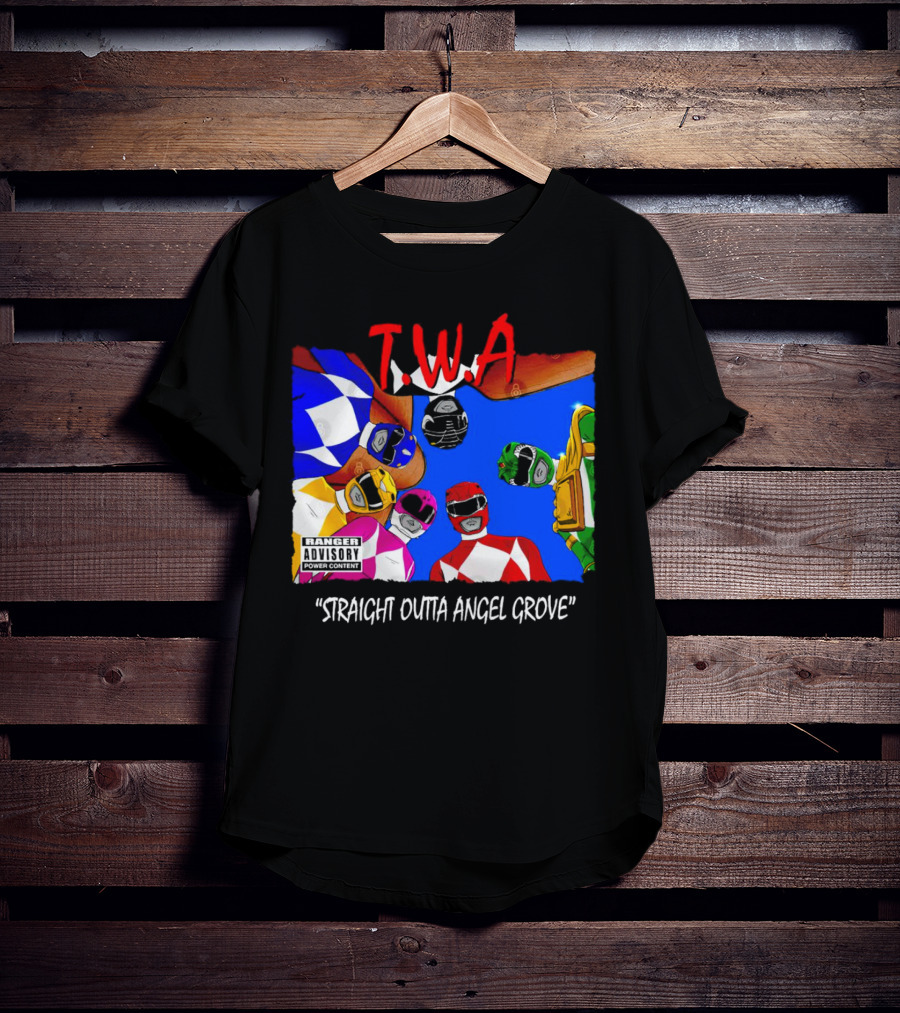 T.W.A Mighty Morphin Power Rangers Straight Outta Angel Grove Ranger Advisory Power Content T-Shirt