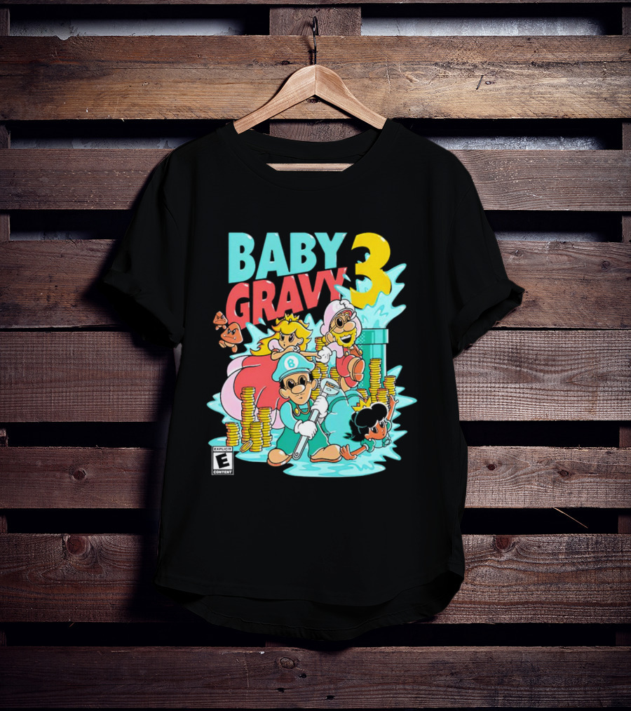 Baby Gravy 3 Bros Funny Mario Parody Explicit Content T-Shirt