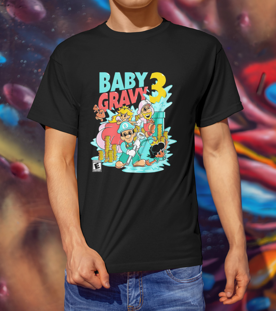 Baby Gravy 3 Bros Funny Mario Parody Explicit Content T-Shirt
