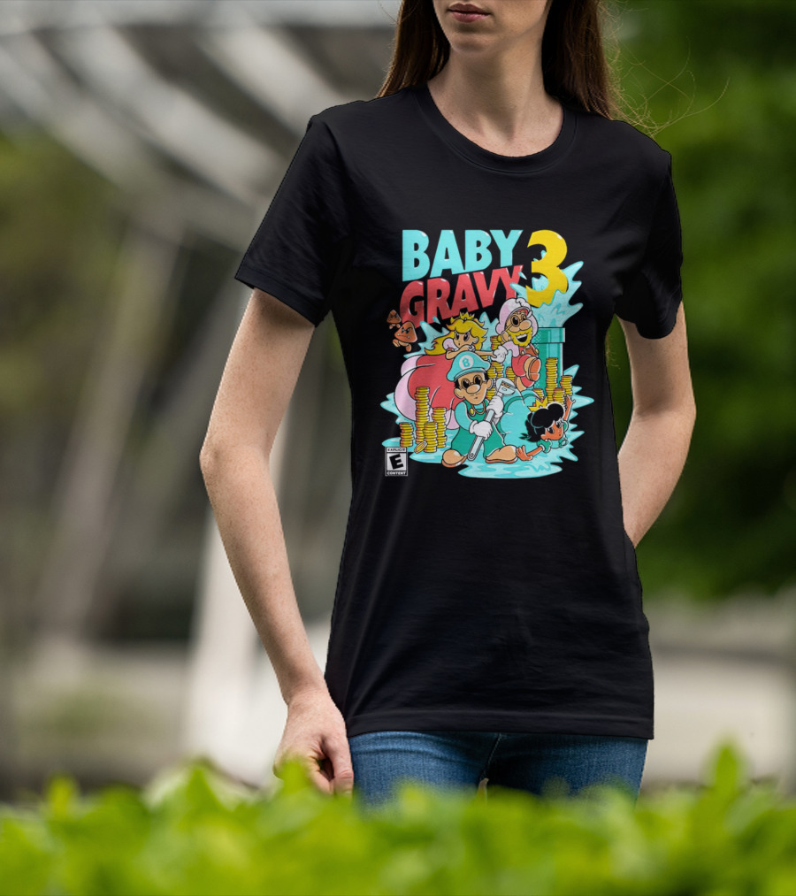 Baby Gravy 3 Bros Funny Mario Parody Explicit Content T-Shirt