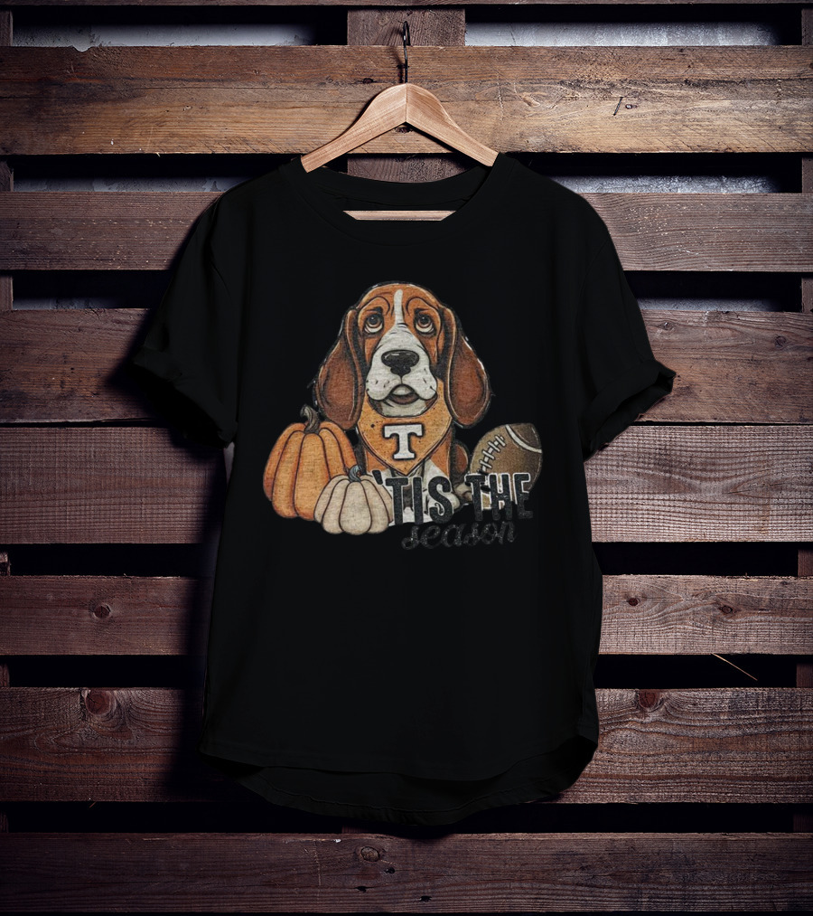 Tennessee Volunteers Football Dog With Pumpkins ’Tis The Season T-Shirt