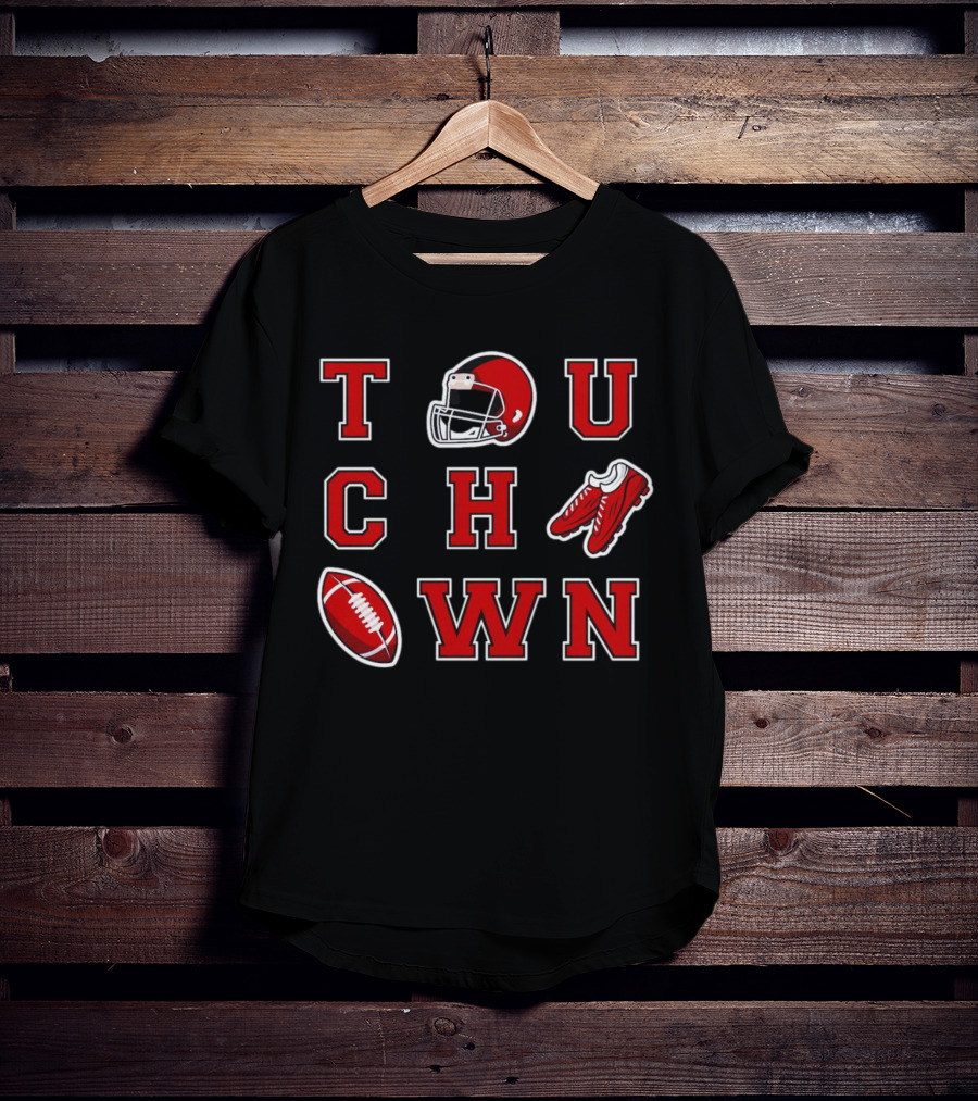 Touch Down Season Football Helmet Cleats Ball T-Shirt