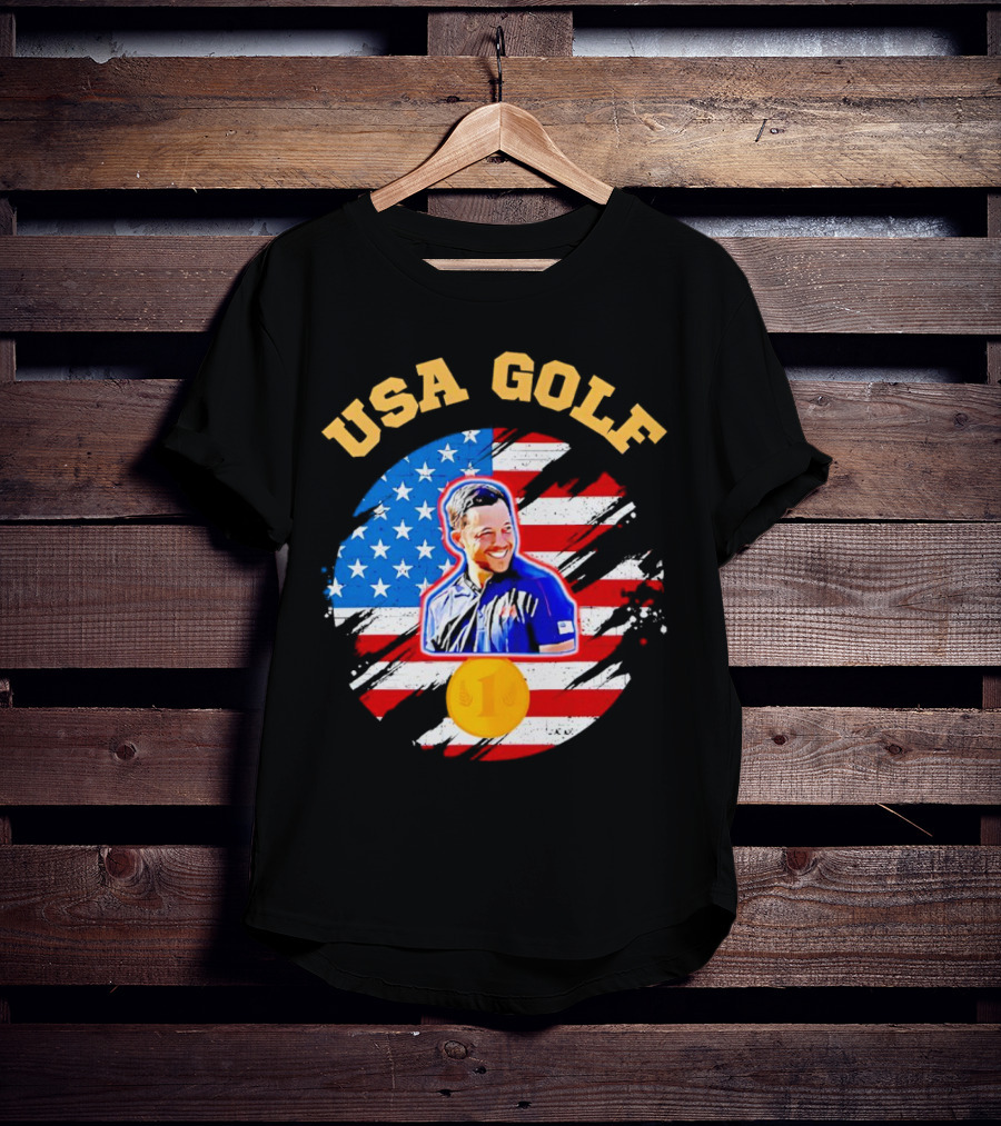 USA Golf Xander Schauffele USA Flag Gold Medal T-Shirt