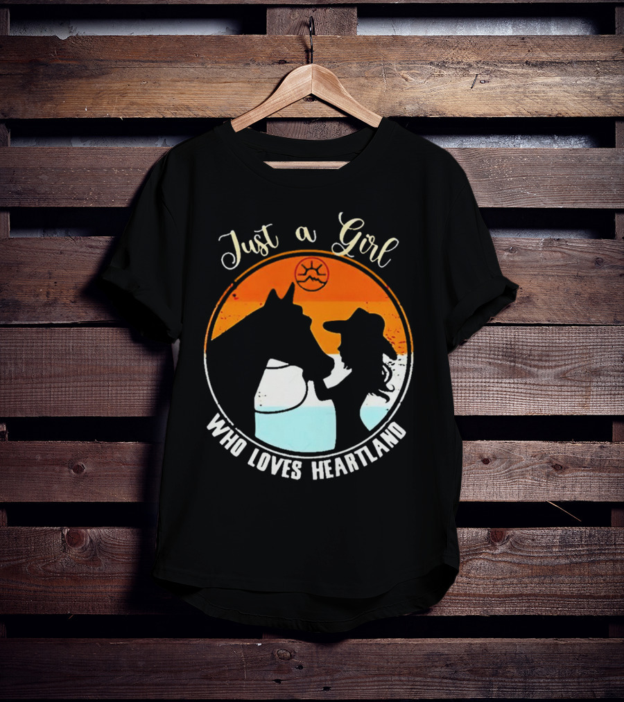 Just A Girl Who Loves Heartland Vintage Horse Silhouette With Sunset T-Shirt