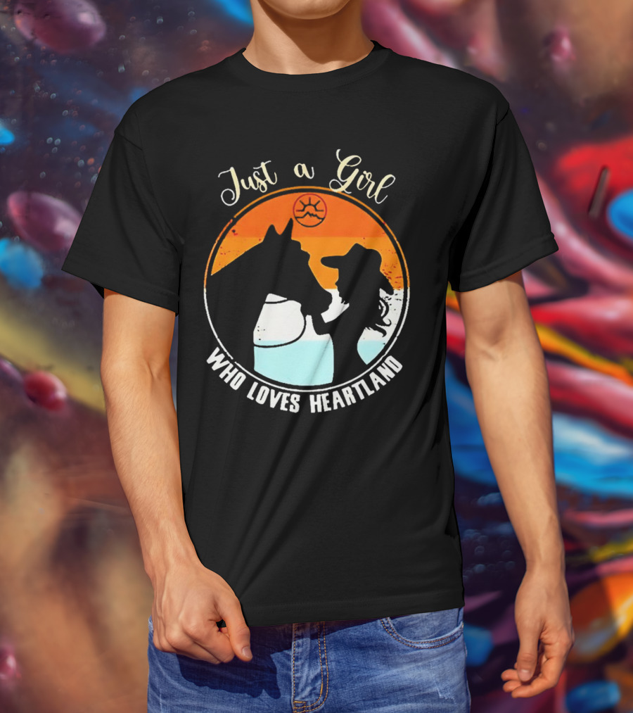 Just A Girl Who Loves Heartland Vintage Horse Silhouette With Sunset T-Shirt