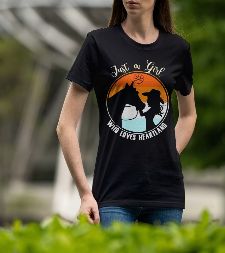 Just A Girl Who Loves Heartland Vintage Horse Silhouette With Sunset T-Shirt
