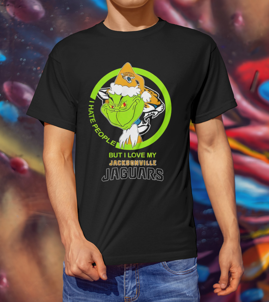 Jacksonville Jaguars Grinch I Hate People But Love My Favorite Football Team Christmas T-Shirt