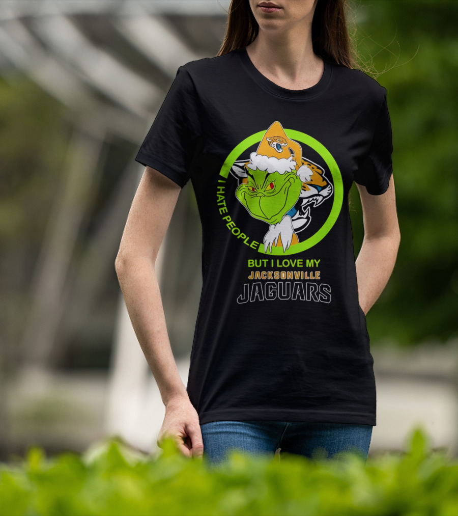 Jacksonville Jaguars Grinch I Hate People But Love My Favorite Football Team Christmas T-Shirt