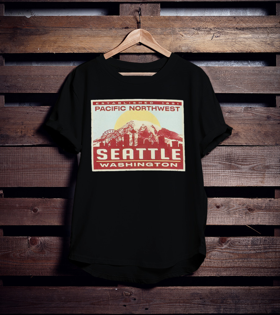 Seattle Pacific Northwest Established 1851 Washington Skyline Ferris Wheel Sun Mountain T-Shirt