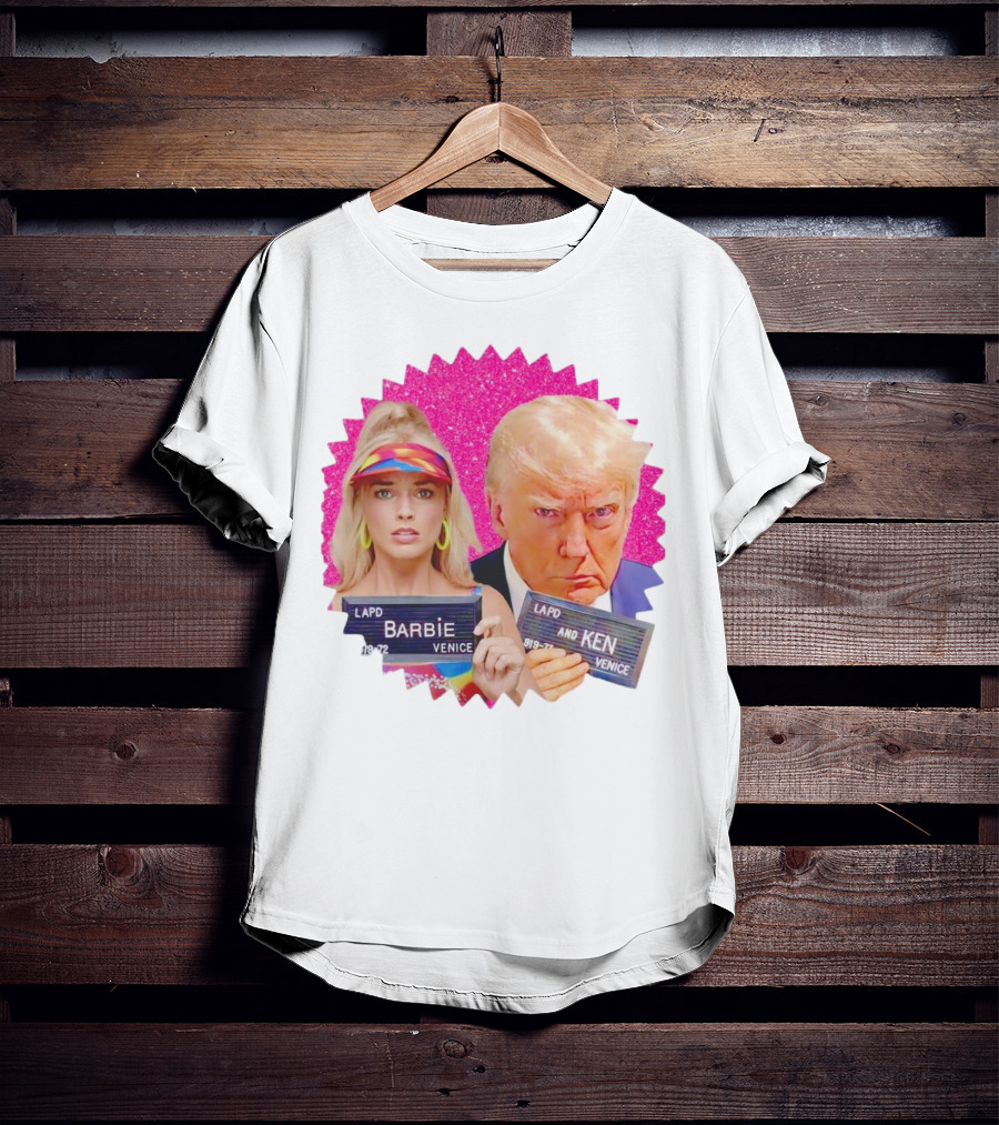LAPD Barbie Ken Mugshot Venice Glam Glitter Background T-Shirt