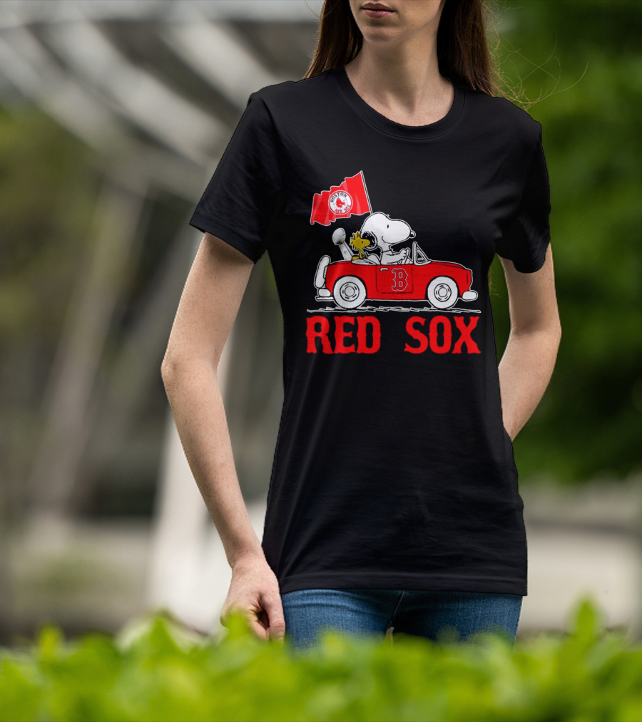 Red Sox Snoopy Woodstock Boston Red Sox Peanuts Car T-Shirt