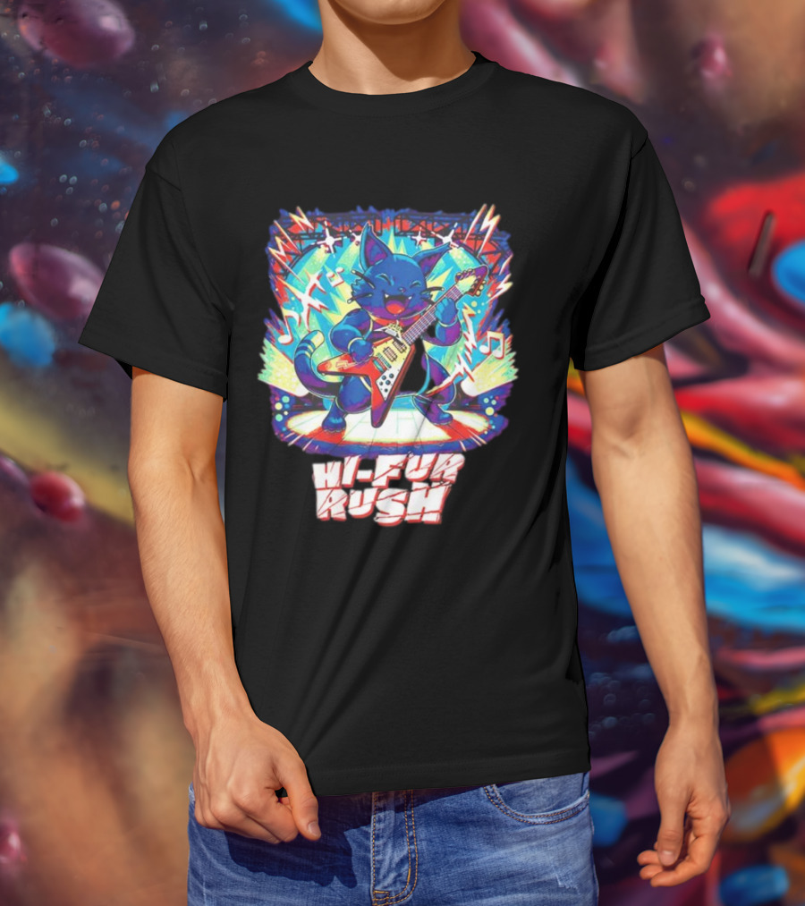 Cat Hi-Fur Rush Rocking Guitar Performance T-Shirt