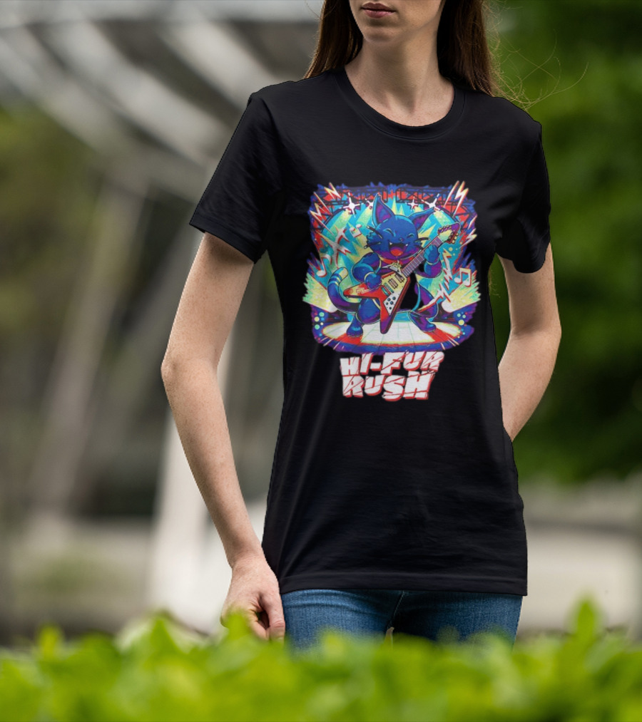 Cat Hi-Fur Rush Rocking Guitar Performance T-Shirt