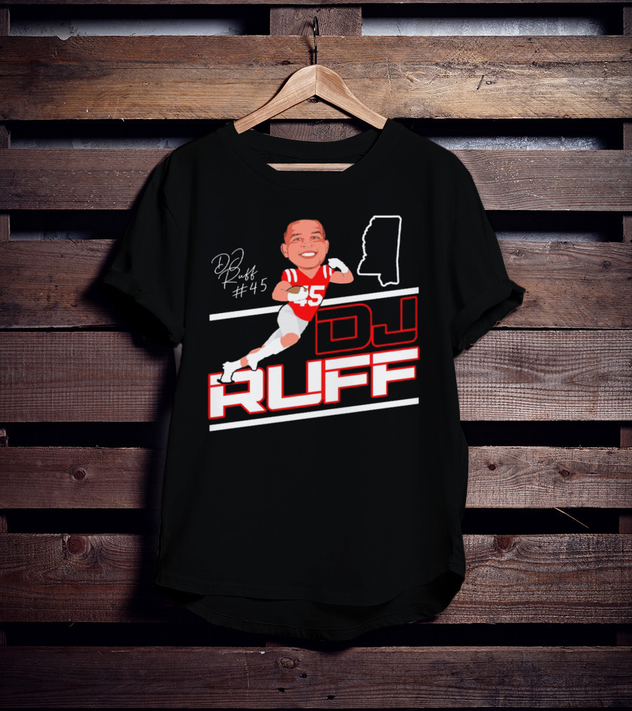DJ Ruff #45 Ole Miss Rebels Football Signature T-Shirt
