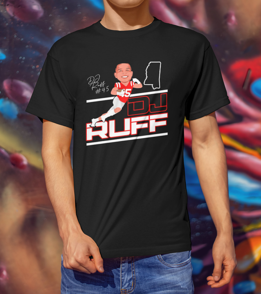 DJ Ruff #45 Ole Miss Rebels Football Signature T-Shirt