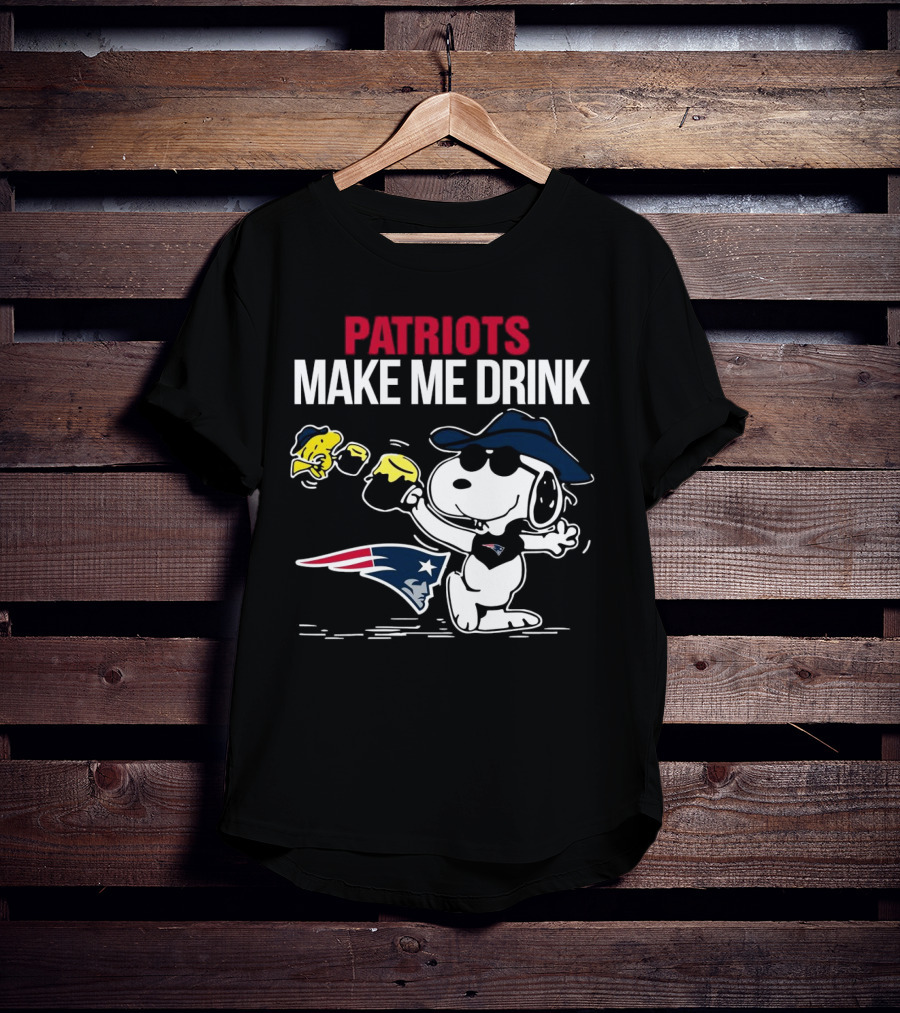 Patriots Snoopy Make Me Drink New England Football Peanuts Woodstock T-Shirt