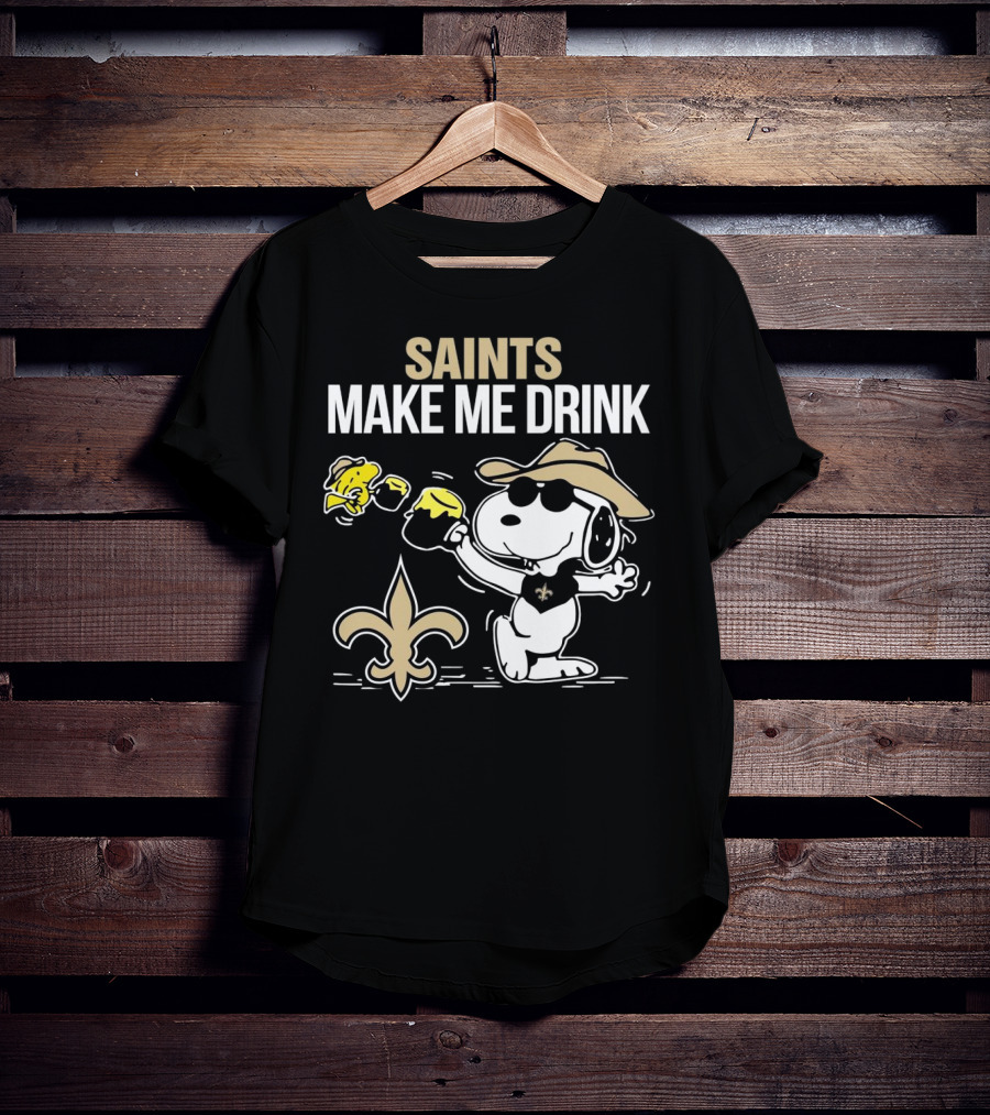 Snoopy Saints Make Me Drink With Football Logo And Hat T-Shirt