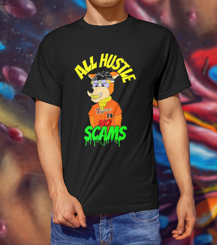 All Hustle No Scams Tigers 24 Cartoon Character T-Shirt